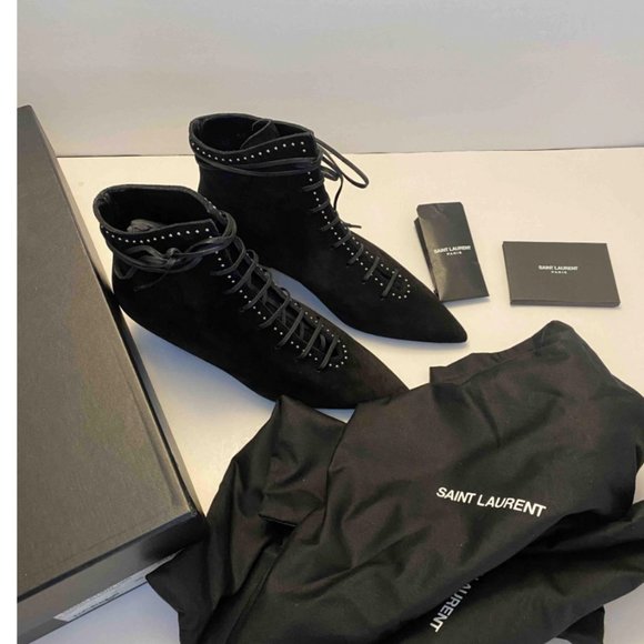 Saint Laurent Blaze  Studded And Laced Ankle Boots - Picture 11 of 11